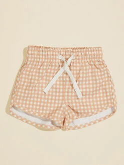 Tanner Gingham Swim Trunks By Rylee + Cru