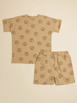 Peace Tee And Shorts Set -Toddler Clothing Store 004136 TSPEACE24 TAN 01